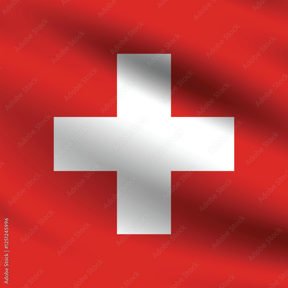 Fototapeta premium Switzerland flag official colors and proportion digital vector illustration. Pleated flag.