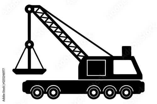 Mobile crane machine vector, mobile crane crawler heavy vehicles silhouette vector 