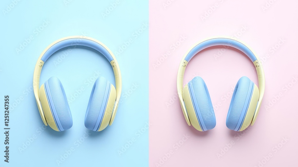 Pastel Headphones On Contrasting Backgrounds Pastel Headphones On Contrasting Backgrounds