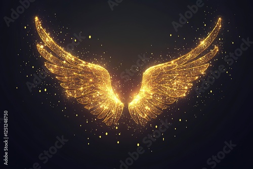 Vector illustration of glowing angel wings isolated on black background. 