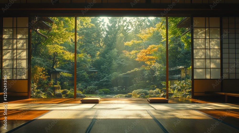 Serene autumn garden view from Japanese house Serene autumn garden view from Japanese house