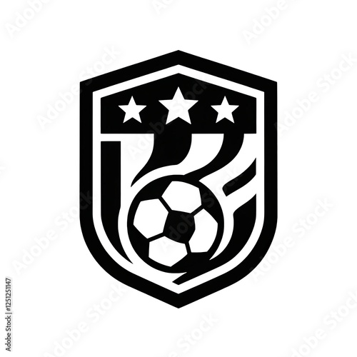Minimalist Soccer Logo with Shield and Stars