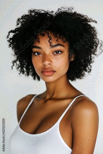 Natural Beauty Portrait of a Young Woman with Curly Hair