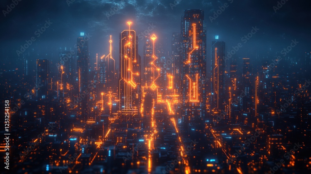 Fototapeta premium Futuristic Business Growth Arrow with Circuit Technology on Dark Background