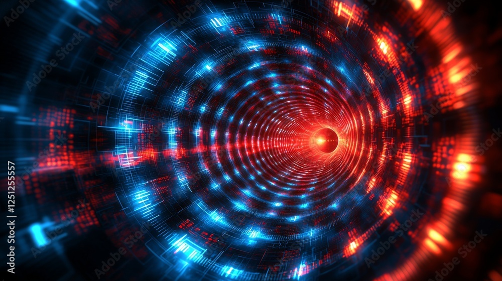 A vibrant, abstract tunnel of blue and red light, creating a sense of depth and motion, reminiscent of digital or sci-fi themes. A vibrant, abstract tunnel of blue and red light, creating a sense of depth and motion, reminiscent of digital or sci-fi themes.