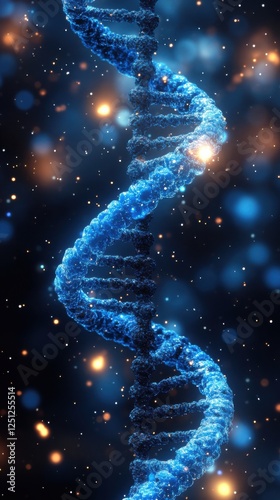 Spiral structure of DNA illuminated against a cosmic backdrop showcasing beauty of genetics and evolution