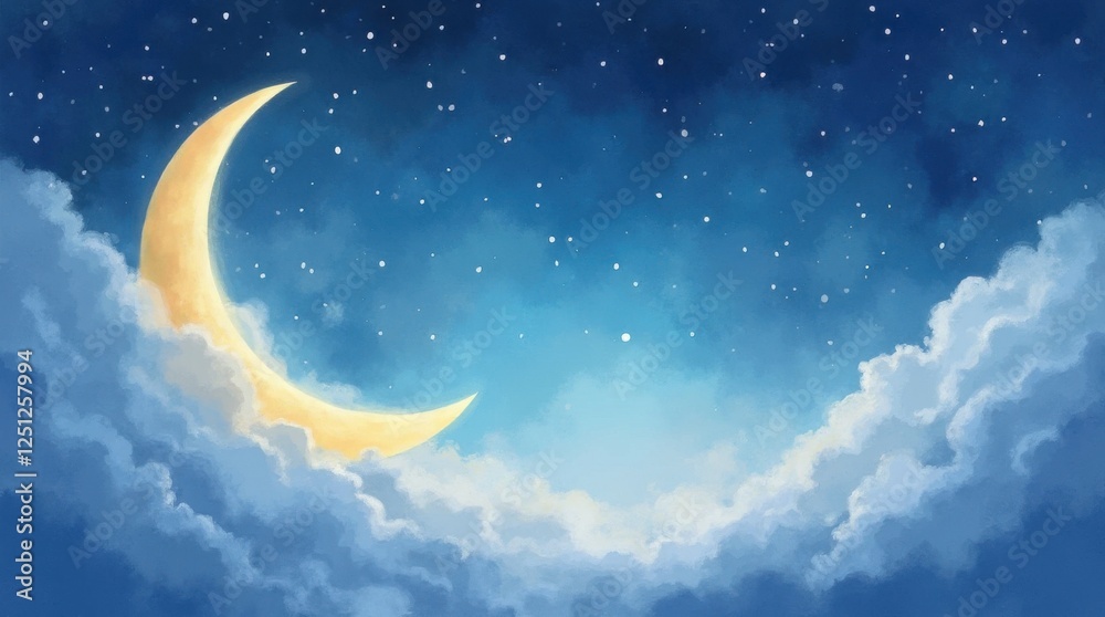 Naklejka premium Serene Crescent Moon Night Sky