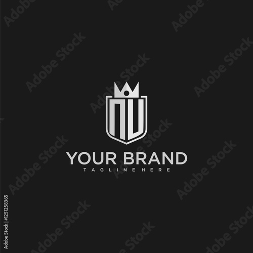 NU initial monogram shield and crown vector image