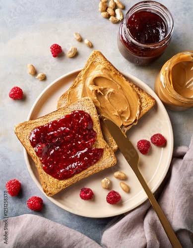 tartine de pain avec du beurre frais et de la confiture pour un petit déjeuner en ia