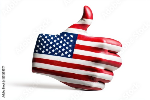 Government support. Thumbs up hand painted with the American flag, symbolizing patriotism and approval.