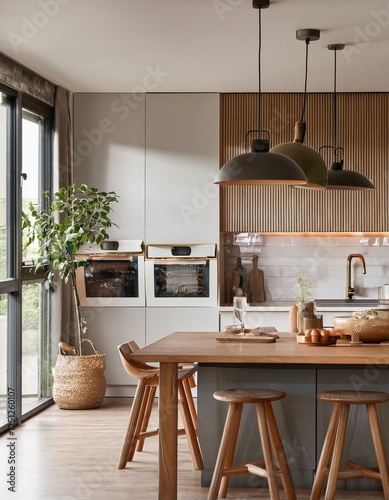 belle cuisine moderne et lumineuse, pièce de vie familiale et agréable