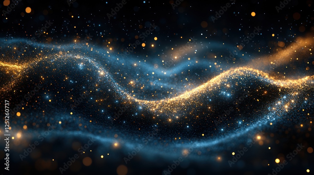 Fototapeta premium Glittering cosmic wave, dark space, background, digital art