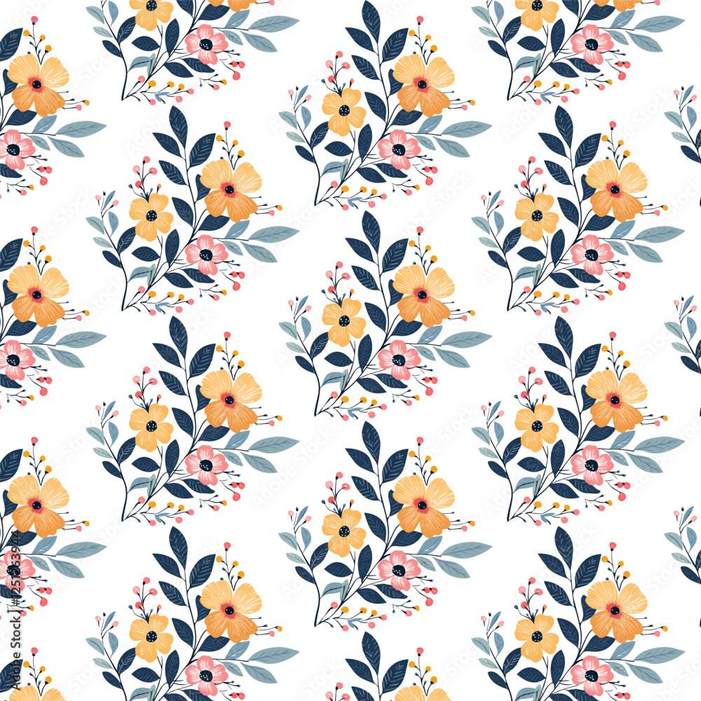 floral pattern with tropical leaves and flowers floral pattern with tropical leaves and flowers