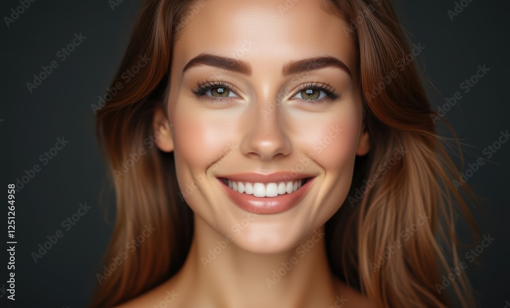 Smiling woman with long hair and radiant skin Smiling woman with long hair and radiant skin