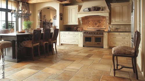 Artistic representation of classic kitchen floor tiles in earthy tones, perfect for rustic and traditional-style homes