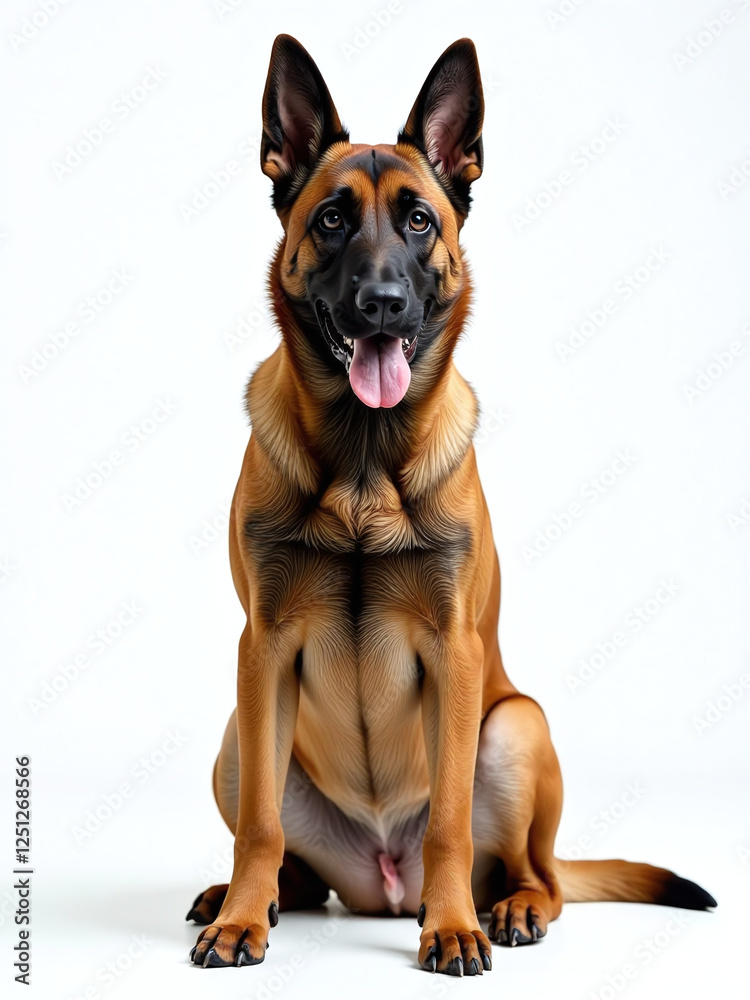 Image Of A Belgian Malinois Dog Sitting In Front Of A White Background With Isolated Transparent Edges. 00001 Image Of A Belgian Malinois Dog Sitting In Front Of A White Background With Isolated Transparent Edges. 00001