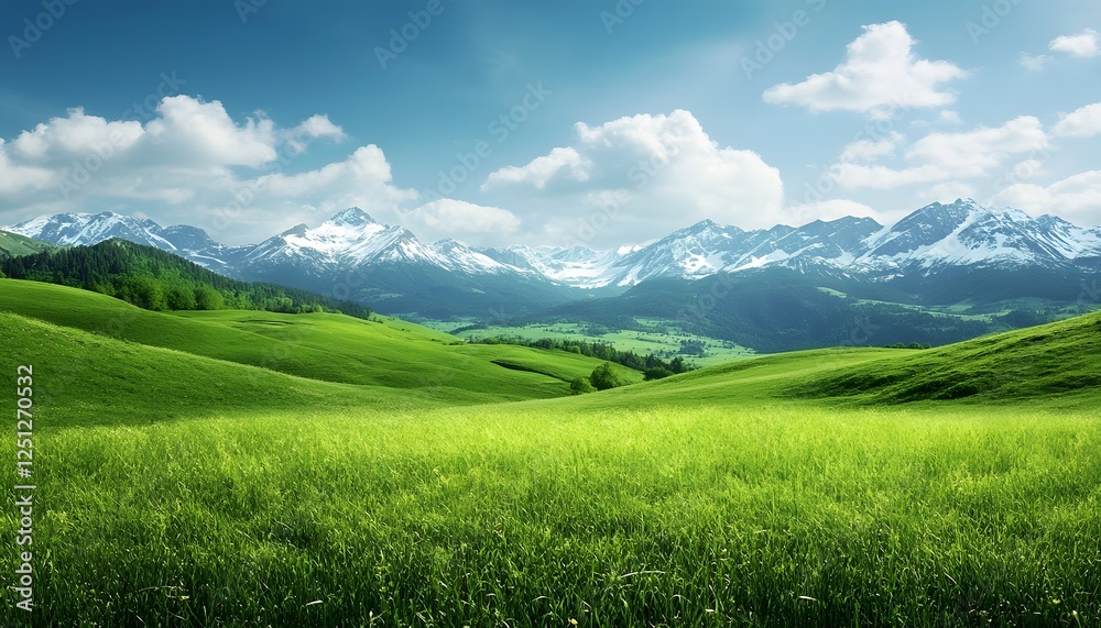 Verdant Meadows and Snow Capped Mountain Range Verdant Meadows and Snow Capped Mountain Range