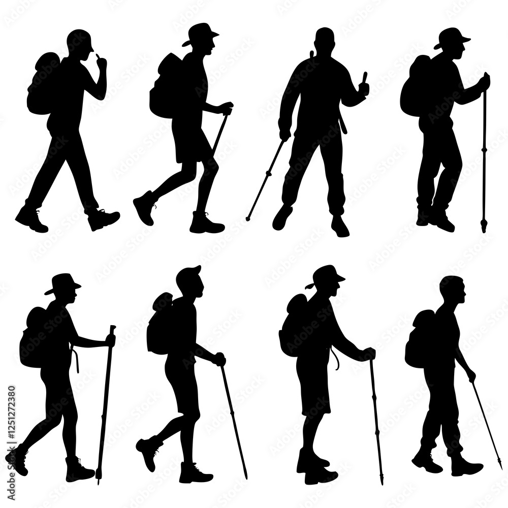 Hiking Gear Silhouette, Mountaineering Adventures Vector, Hiking Vector Silhouette, Hiker Silhouette, Hiking man vector Silhouette Hiking Gear Silhouette, Mountaineering Adventures Vector, Hiking Vector Silhouette, Hiker Silhouette, Hiking man vector Silhouette
