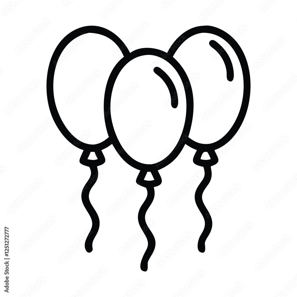 Minimalist Outline of Three Party Balloons Vector. Birthday celebration line art balloon icon, Party balloon, Holiday symbol Minimalist Outline of Three Party Balloons Vector. Birthday celebration line art balloon icon, Party balloon, Holiday symbol