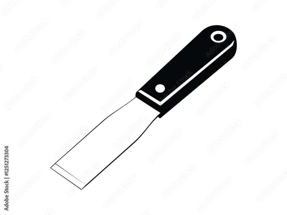 Black and white putty knife illustration with wooden handle for construction and diy tools Black and white putty knife illustration with wooden handle for construction and diy tools