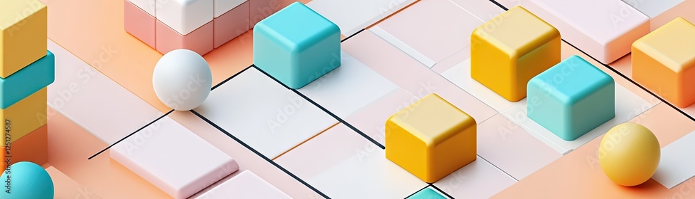 Fototapeta premium Abstract pastel cubes and spheres. Geometric design background. Website graphic