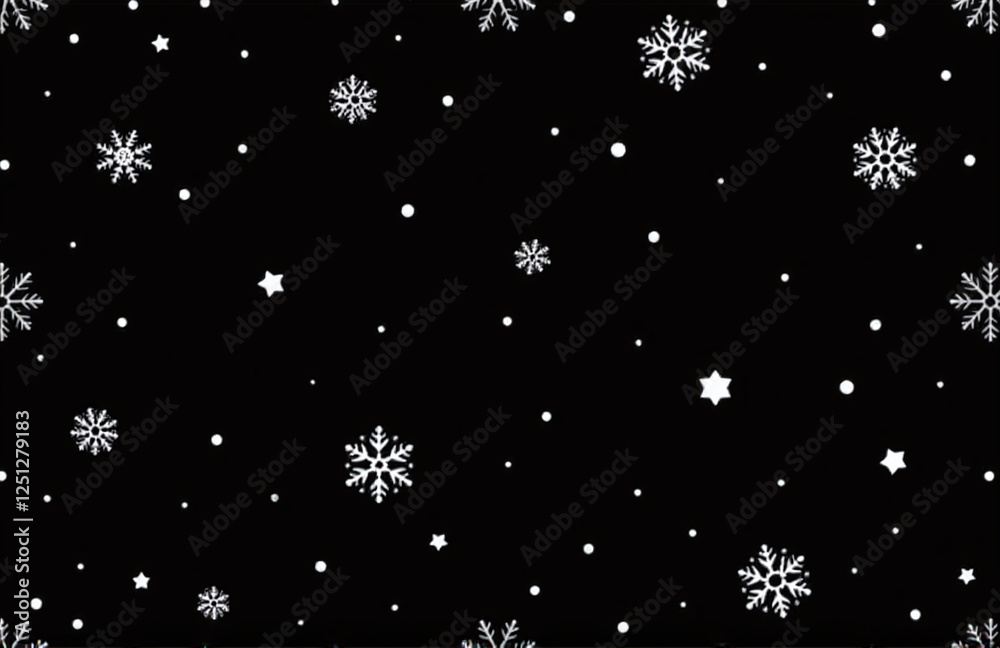 Snowflakes Fall Gently Down Onto A Black Winter Background In A Seamless Pattern Perfect For Holiday Decorations And Crafts. 00001 Snowflakes Fall Gently Down Onto A Black Winter Background In A Seamless Pattern Perfect For Holiday Decorations And Crafts. 00001