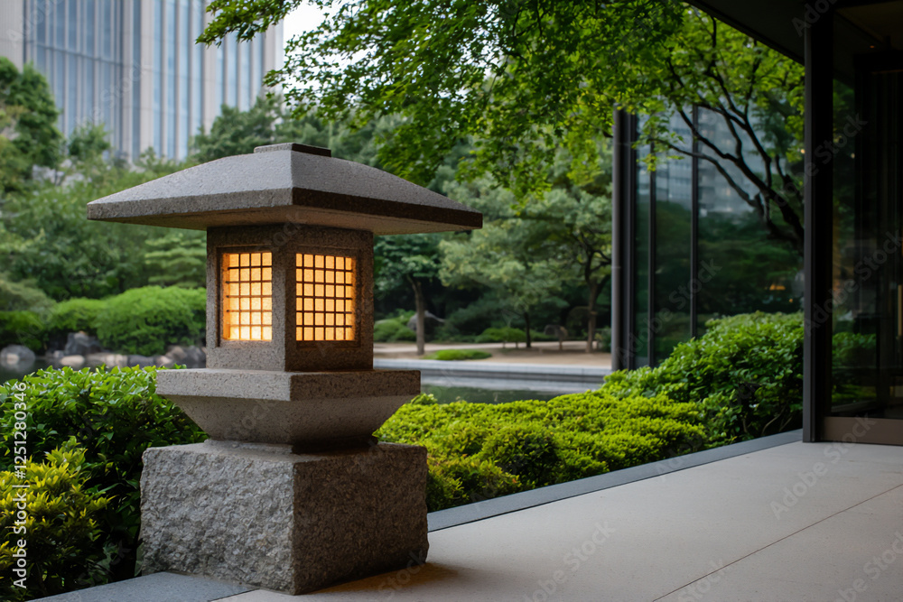 P A traditional stone lantern in a Japanese g P A traditional stone lantern in a Japanese g