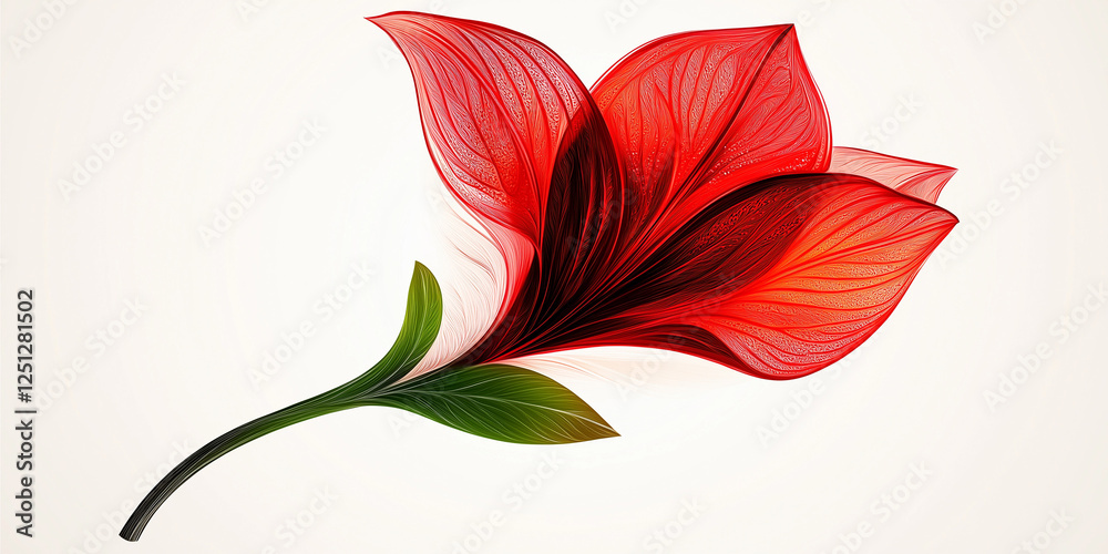 Fototapeta premium Elegant red flower with flowing petals and soft accents