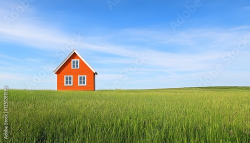 Wallpaper Mural Bright Orange House in a Green Grass Field Torontodigital.ca