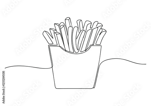 Continuous One Line French Fries Drawing | Minimalist Fast Food Vector Illustration