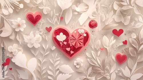 Valentine mockup card minimalist design. Floral Heart Cascade Romantic Paper Cut Art with Gentle Tones for Valentine s Day and Celebrations.