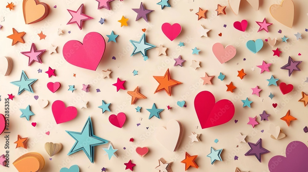 Fototapeta premium Valentine mockup card minimalist design. Heart and Star Paper Craft Background Decorative Layout for Celebratory Occasions Decoration.