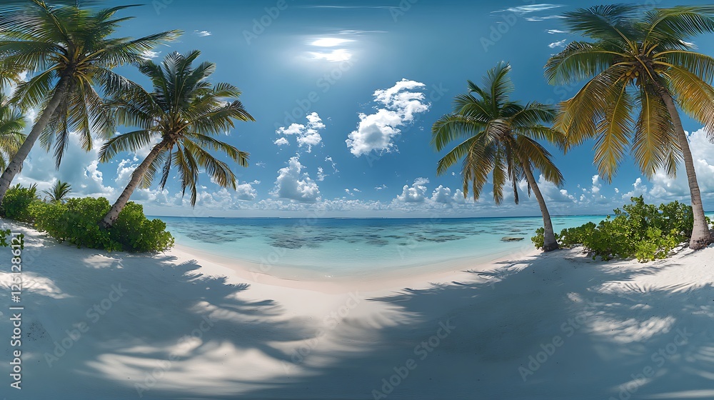 Fototapeta premium Tropical Beach with Mountains and Palm Trees