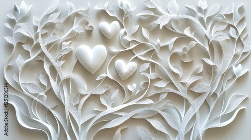 Valentine mockup card minimalist design. Heartfelt Papercut Art with Tree and Leaves Design Symbolizing Love and Affection Paper Craft.