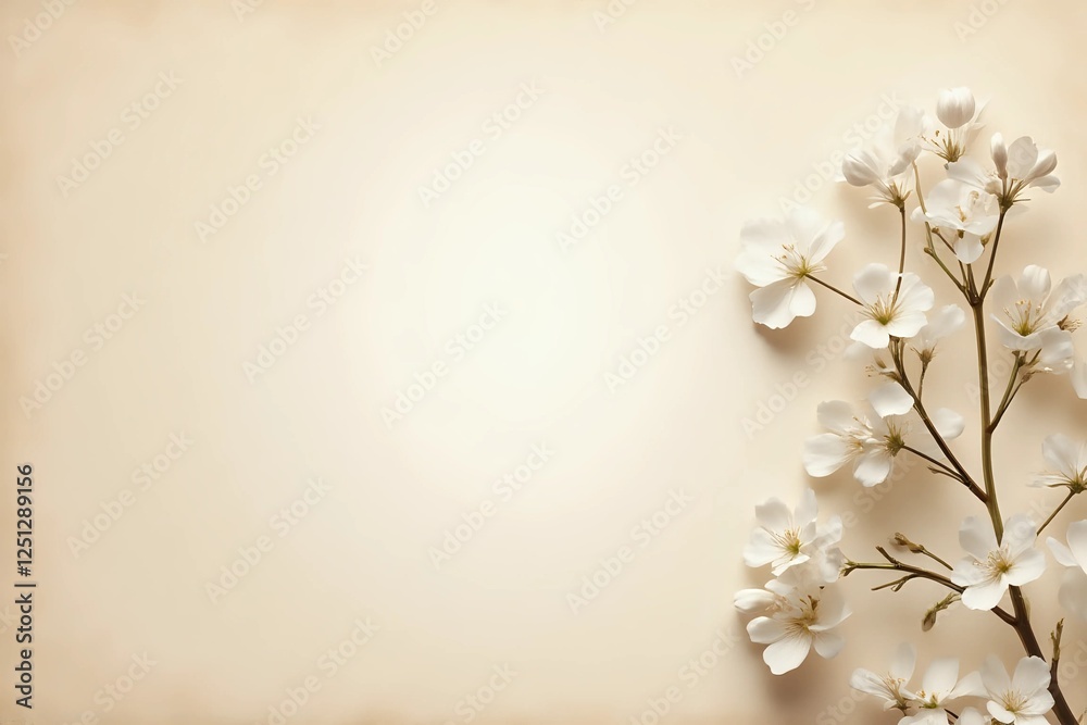 Empty Blank texture canvas paper card and gypsophila flower with copy for your text message. Light brown and shadows minimalism with copy space Empty Blank texture canvas paper card and gypsophila flower with copy for your text message. Light brown and shadows minimalism with copy space