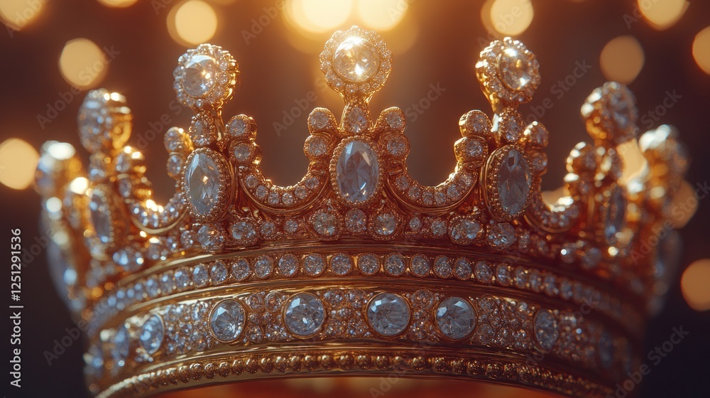 Obraz premium Golden jeweled crown, bokeh background, royalty, success