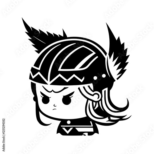 Cute Little Valkyrie – Legendary Norse Warrior Maiden. This Illustration is Perfect for Fantasy Art, Children's Books, Game Characters, Merchandise, Mythology-Inspired Designs.  Strength and Sweetness