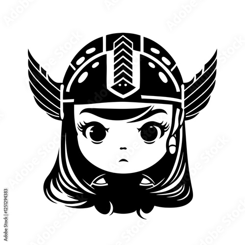 Cute Little Valkyrie – Legendary Norse Warrior Maiden. This Illustration is Perfect for Fantasy Art, Children's Books, Game Characters, Merchandise, Mythology-Inspired Designs.  Strength and Sweetness