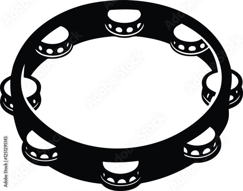 Tambourine or Wooden Tambourine with Brass Jingles silhouette and line art vector illustration design, Tambourine vector icon design