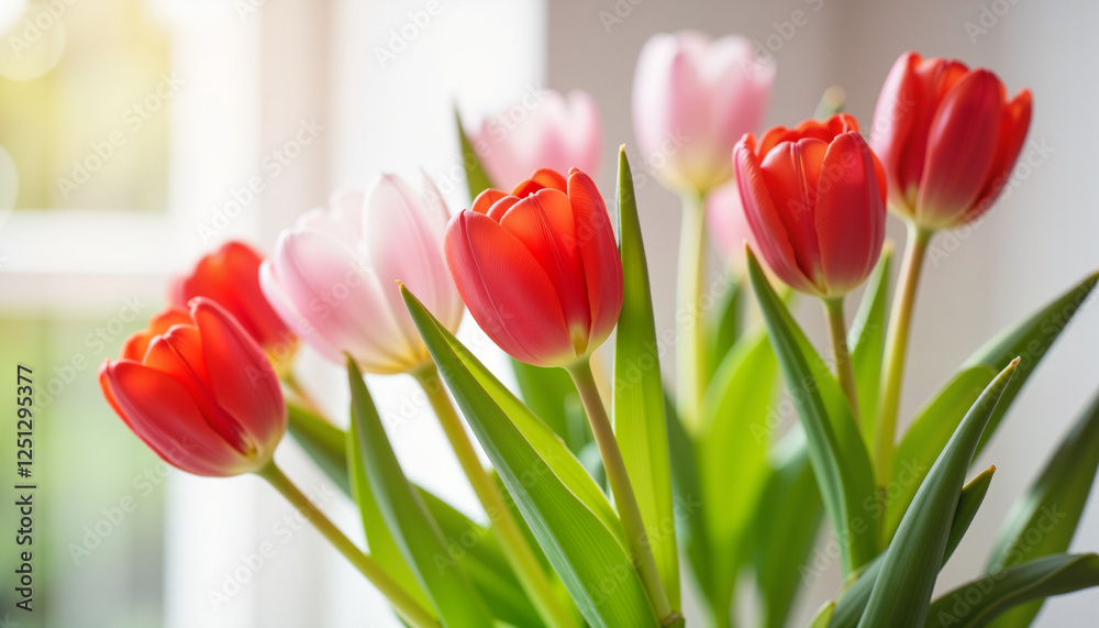 Brightly arranged tulips in a vase, celebrating Nowruz Brightly arranged tulips in a vase, celebrating Nowruz