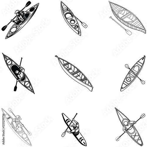Canoe bundle line art and illustrator eps 