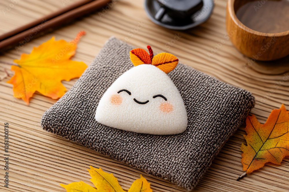Fototapeta premium P An adorable brooch with a happy onigiri and