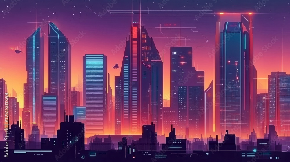 Futuristic Cityscape with Neon Lights at Dusk Futuristic Cityscape with Neon Lights at Dusk