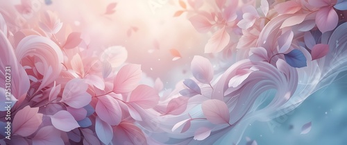 Pastel Floral Dream Whimsical Flower and Leaf Wallpaper Art