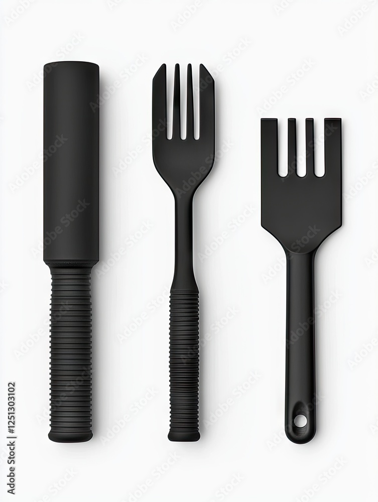 Black silicone cooking utensils on white Black silicone cooking utensils on white