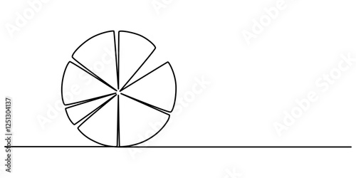Continuous line drawing of pie chart and arrow growth up, business concept sketch object one line, single line art, vector illustration, Pie Chart Color Line Icon Design with Editable Stroke. Suitable