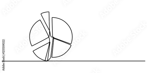 Continuous line drawing of pie chart and arrow growth up, business concept sketch object one line, single line art, vector illustration, Pie Chart Color Line Icon Design with Editable Stroke. Suitable