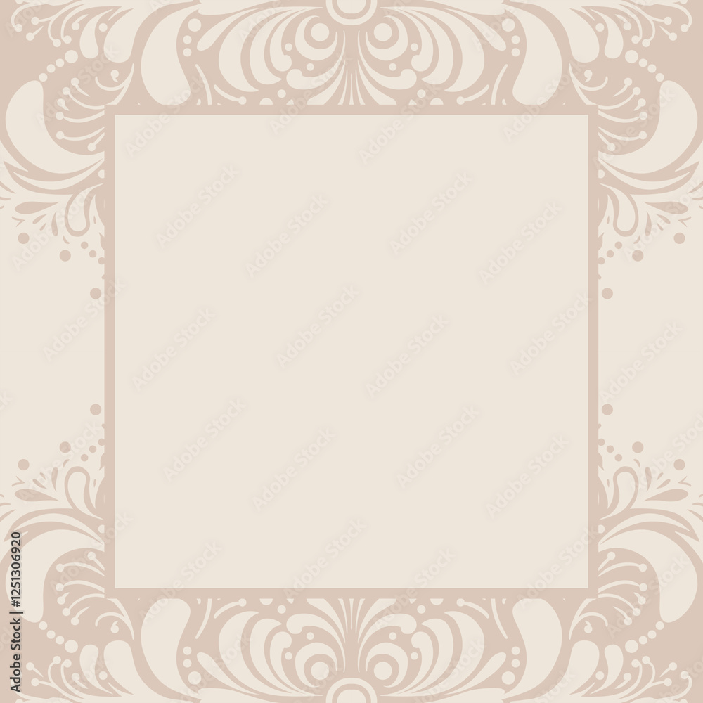 Frame of Scandinavian ethnic pattern of light beige floral elements on a beige background Frame of Scandinavian ethnic pattern of light beige floral elements on a beige background