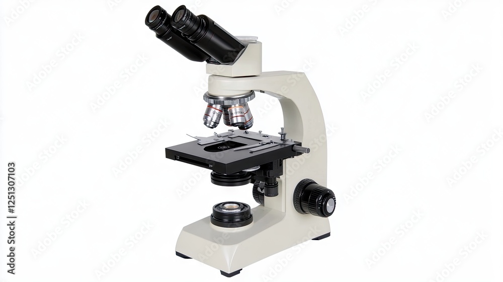 Lab microscope, science research, white background, education tool Lab microscope, science research, white background, education tool