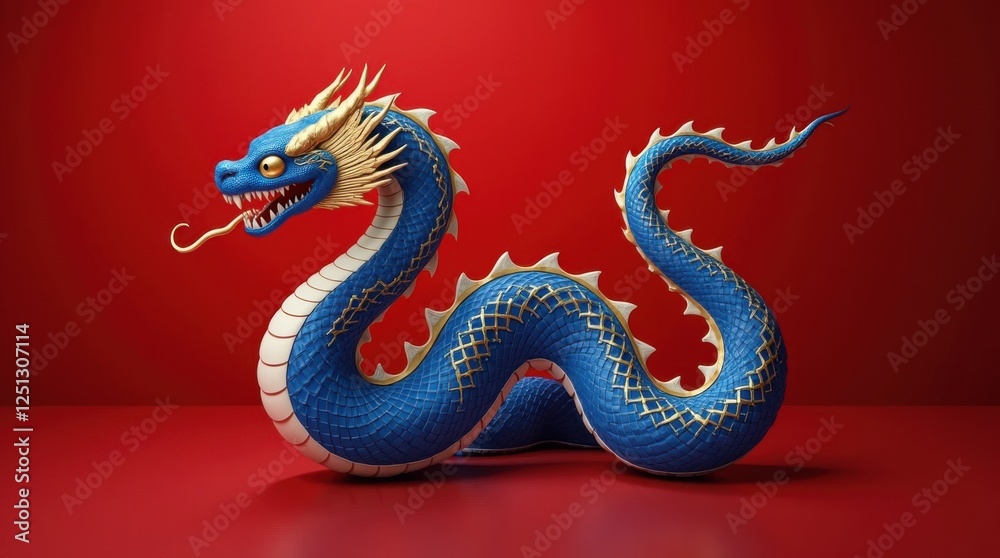 Fototapeta premium Royal Blue Snake with Intricate Golden Patterns